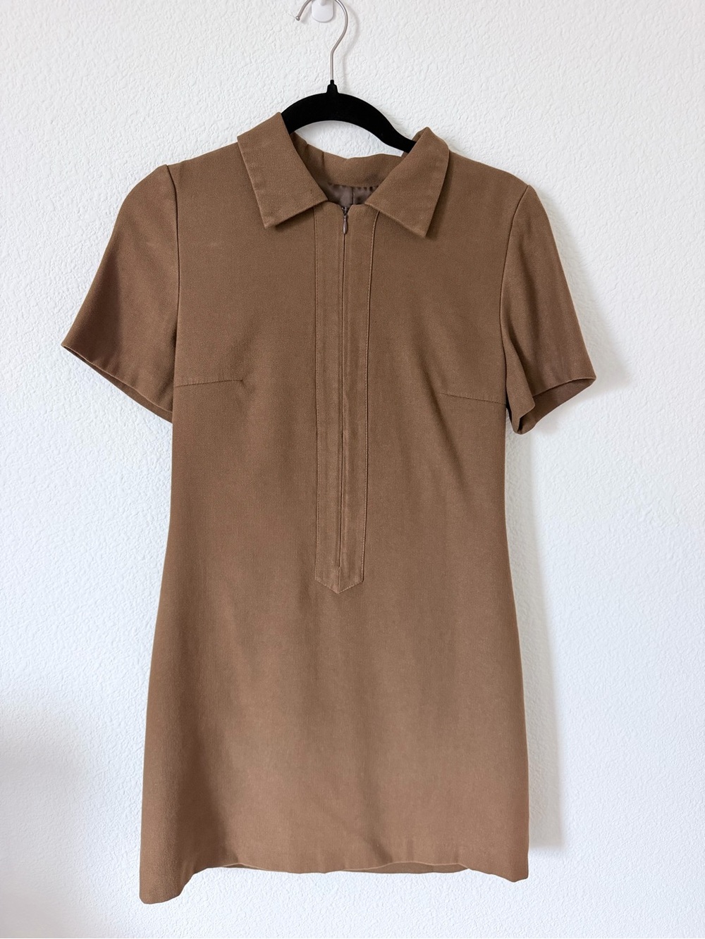 Classic Short-Sleeve Collared Dress in Camel